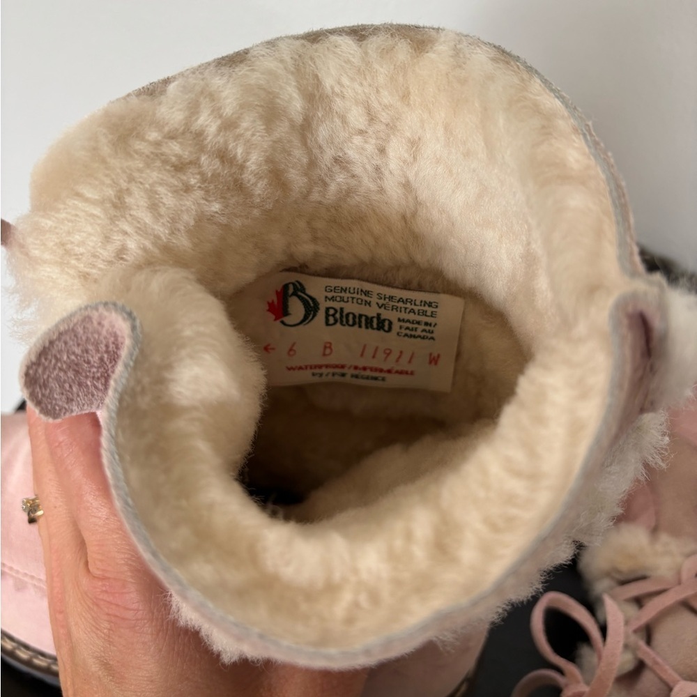 Vintage Blondo Shearling Boots Womens 6B Light Pink Sheepskin Leather Winter - Picture 11 of 14